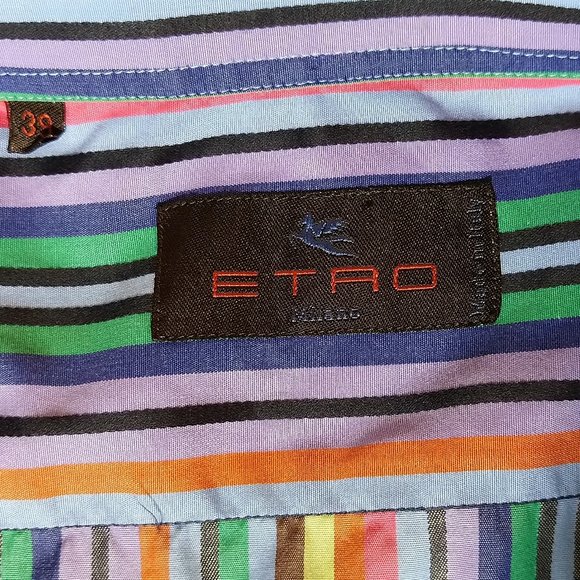 Etro Size 39 Multi Color Stripe Shirt Italy Exc - Picture 4 of 4